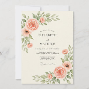 Zalm Elegante Botanische Bruiloft Kaart