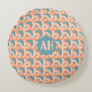 Zalm en Blauwgroen knoop Monogram Sierkussen Rond Kussen