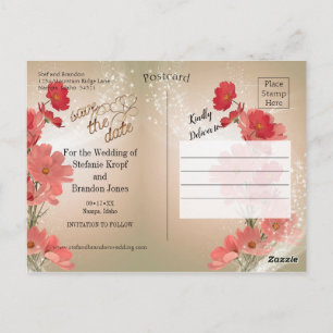 Zalm en rode bloemen/goudsiermeel briefkaart
