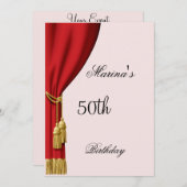 Zalm en rood gordijn Uitnodiging elke dag (Voorkant / Achterkant)