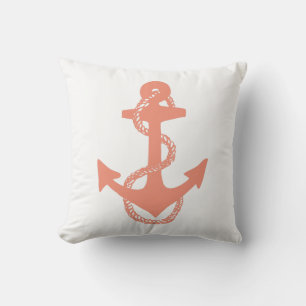 zalm en witte nautische ANCHOR tweezijdig Buitenkussen