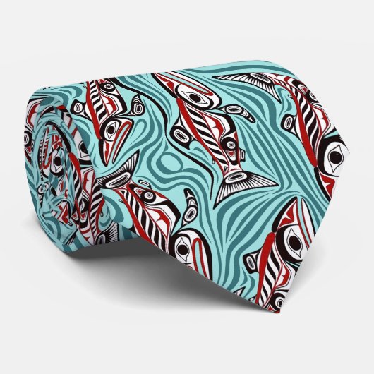 Zalm Haida Art Spirit Pacific Northwest Native Stropdas (Opgerold)