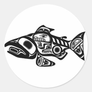 Zalm Native Amerikaans Ontwerp Ronde Sticker