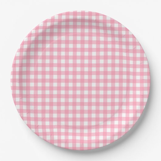 Zalm Pink Gingham Plaid Papieren Bordje (Voorkant)