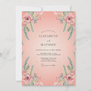 Zalm Ranunculus Loofwerk Eucalyptus Bruiloft Kaart