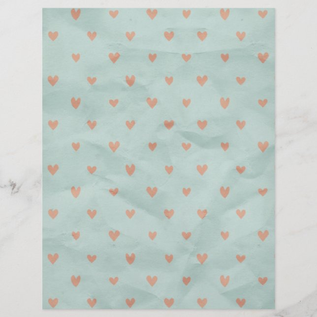 Zalm Roze Harten Turquoise Gerimpeld Scrapbookpapi (Voorkant)