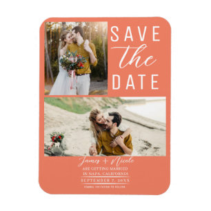 Zalm Roze Oranje 2 Foto's Save the Date Trouwen Magneet