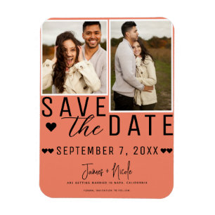 Zalm Roze Save the Date 2 Foto Huwelijk Magneet