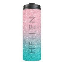 Zalm roze & turquoise glitter ombre