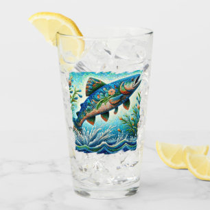 Zalm Springen Mozaïek Bloemen Blauw Groen Perzik Glas