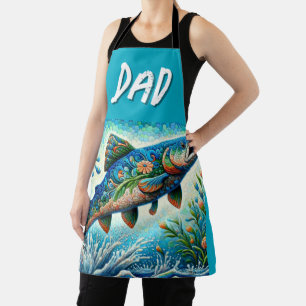 Zalm Springen Mozaïek Bloemen Blauw Groen Perzik Schort