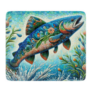 Zalm Springen Mozaïek Bloemen Blauw Groen Perzik Snijplank