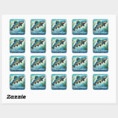 Zalm Springen Mozaïek Bloemen Blauw Groen Perzik Vierkante Sticker (Vel)