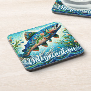 Zalm Springende Mozaïek Bloem Blauw Persoonlijk Bier Onderzetter