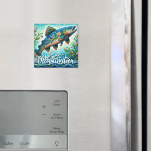 Zalm Springende Mozaïek Bloem Blauw Persoonlijk Magneet