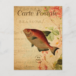  zalmkarper type vis Floral Frans Briefkaart