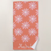 Zalmkleur BOHO Daisy Patroon Aangepaste naam Strandlaken (Voorkant)