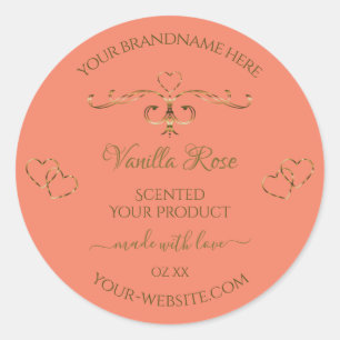 Zalmproductlabels Gold Hearts  Border Ronde Sticker