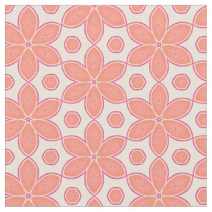 zalmroze bloemen en Stippen Patroon Stof