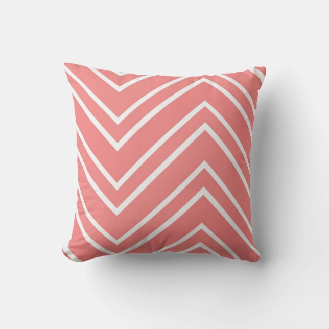 Zalmroze en witte grote Chevron Pattern Kussen (Voorkant)