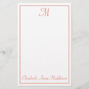 Zalmroze en witte monogram briefpapier