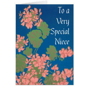 Zalmroze Geraniums op Deep Blue voor Niece