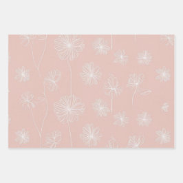 Zalmroze met een delicate witte Floral Inpakpapier Vel