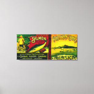 Zalmzalm met noordelijke lampjes kan LabelAlimak, Canvas Afdruk