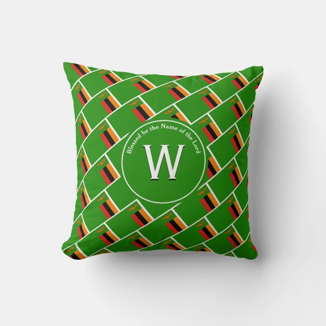 ZAMBIA FLAG Gepersonaliseerd Monogram Scripts Zamb Kussen (Voorkant)