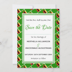 ZAMBIA FLAG Gepersonaliseerd Scripts Stijlvol Zamb Save The Date
