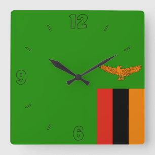 Zambia Flag Green Tangerine Black Numbers Vierkante Klok