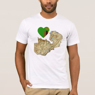 Zambia Flag Heart en Map T-Shirt