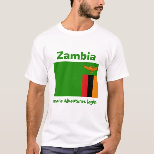 Zambia Flag + Map + Tekst T-Shirt (Voorkant)