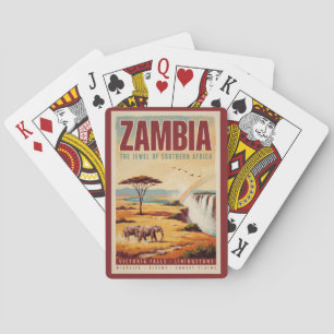 Zambia Landschap Illustratie Reis Kunst Vintage Pokerkaarten