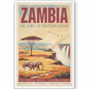 Zambia Landschap Illustratie Reis Kunst Vintage Sticker
