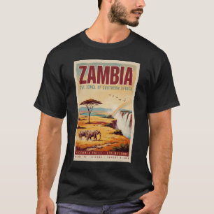Zambia Landschap Illustratie Reis Kunst Vintage T-shirt