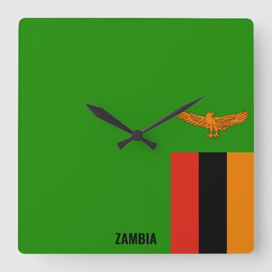 Zambia Vlag verblindend Patriottisch Vierkante Klok (Voorkant)