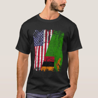 Zambian Roots Half Amerikaanse vlag VS Zambia vlag T-shirt