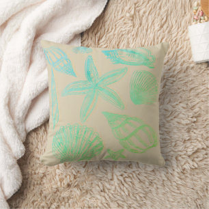 Zand Beige Schelp Ombre Aqua Kust Strandhuis Kussen