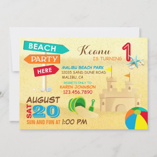 Zand Castle Beach Party Birthday Invitations Kaart (Voorkant)