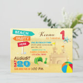 Zand Castle Beach Party Birthday Invitations Kaart (Staand voorkant)