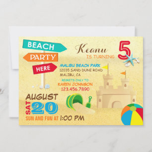 Zand Castle Beach Party Birthday Invitations Kaart