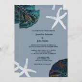 Zand Dollar Art Seashell Dusty Blue Beach Bruiloft Kaart (Voorkant / Achterkant)