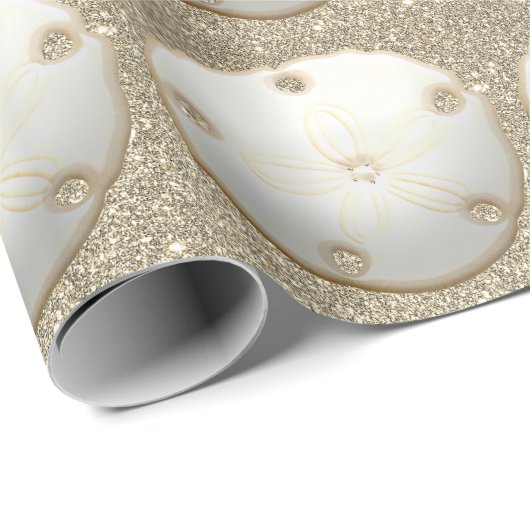Zand dollar goud glitter look strand zand zomer cadeaupapier (Rol Hoek)