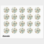 Zand Dollar Ocean Splash Zee Waterverf Bruiloft Ronde Sticker (Vel)