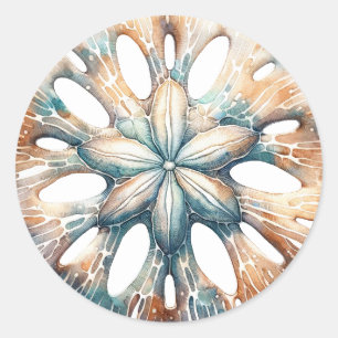 Zand Dollar Ocean Splash Zee Waterverf Bruiloft Ronde Sticker