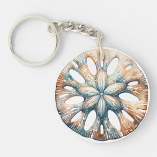 Zand Dollar Ocean Splash Zee Waterverf Bruiloft Sleutelhanger