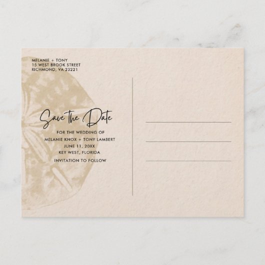 Zand Dollar Strand Bruiloft Save the Date Aankondigingskaart (Achterkant)