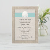 Zand Dollar Strand bruiloft uitnodiging - Turquois (Staand voorkant)