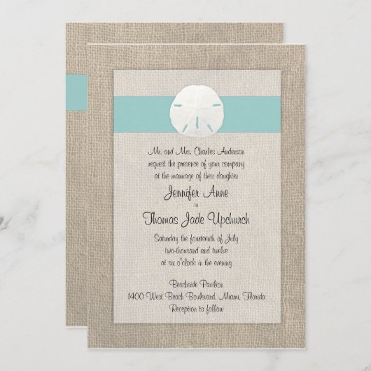 Zand Dollar Strand bruiloft uitnodiging - Turquois (Voorkant / Achterkant)